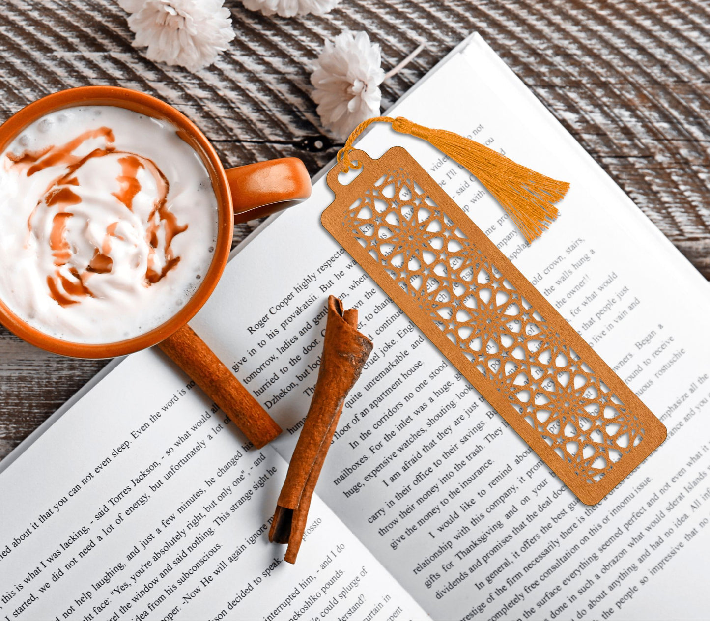 Handmade Wooden Bookmark with Silky Tassel - "Timeless Patterns" Collection